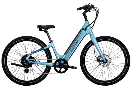 Blue Aventon Pace 500 Ebike with white background