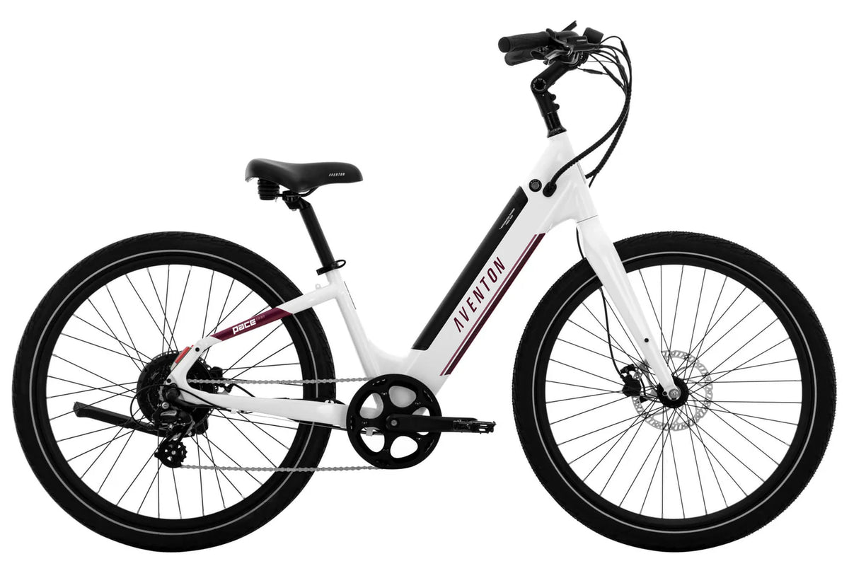 White Aventon Pace 500 Ebike with white background